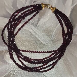 Red and Gold Multi-Strand Necklace with Elegant Beads
